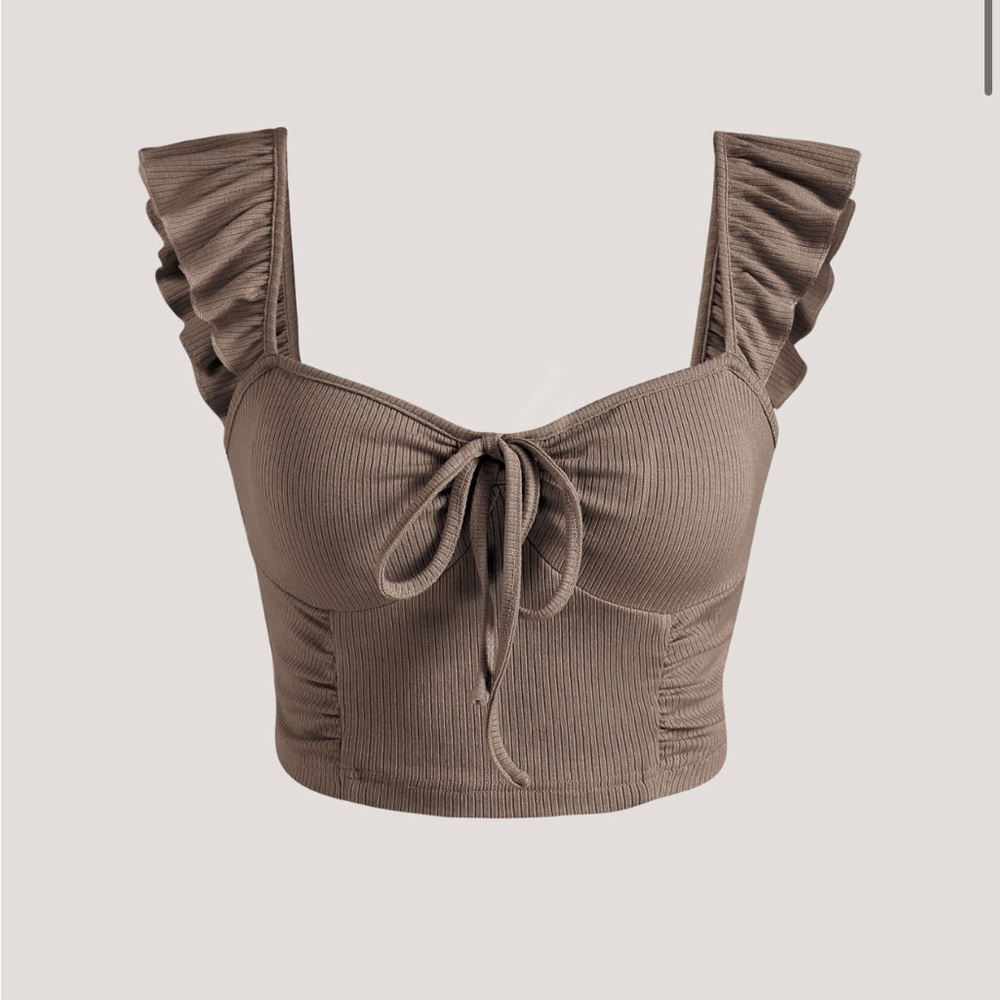 Cider Solid Ruffle Knotted Rib Tank Top - Picture 2 of 2